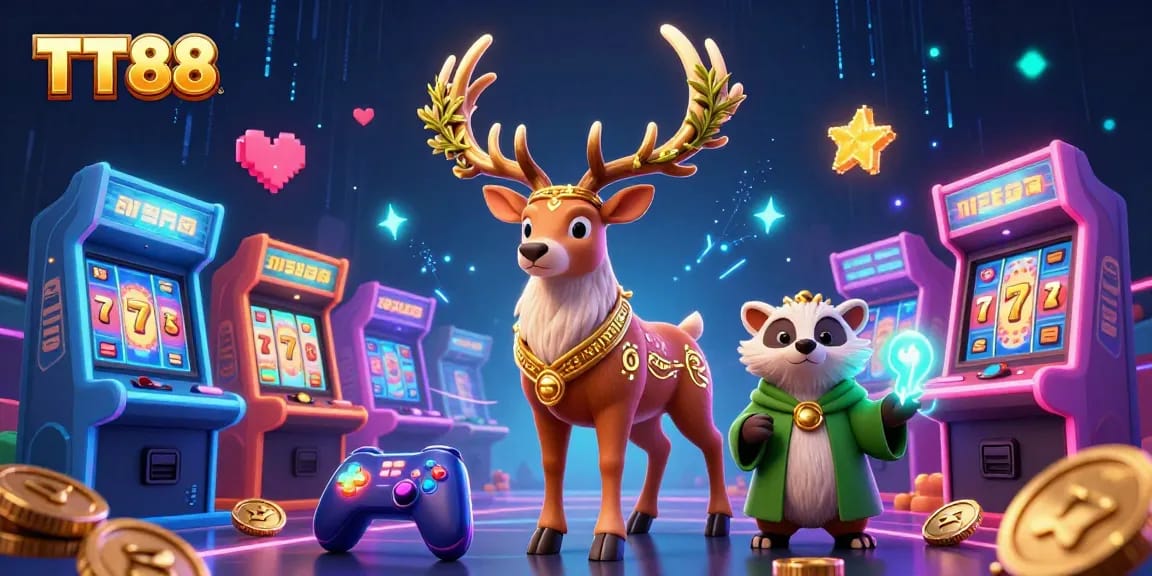 Engage with TT88's vibrant online gambling scene featuring slots, arcade games, and enchanting characters.