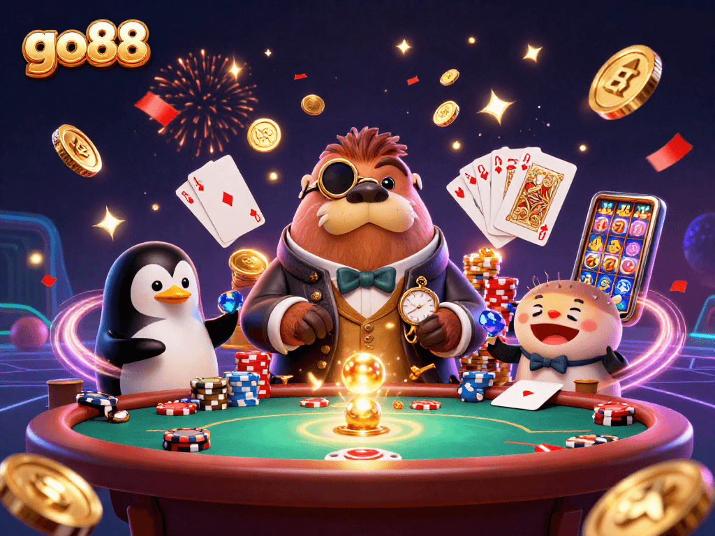 Engage in dynamic gameplay at go88 with a sophisticated walrus, dealer penguin, and bluffing pufferfish.