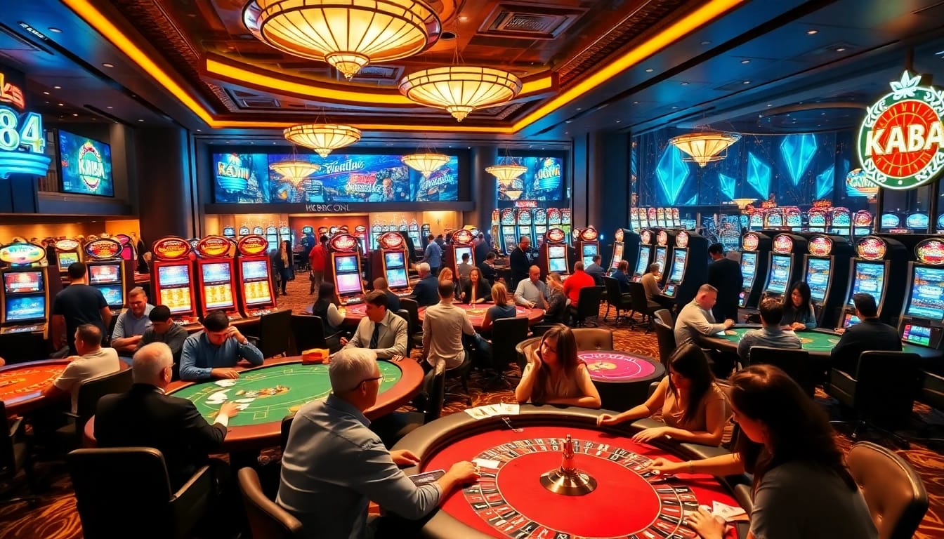 Experience the thrill of gambling at nk88.onl featuring vibrant casino interiors and engaged players.