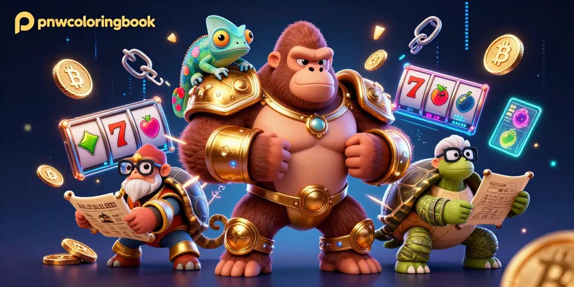 Engage with frantic slot play featuring the pnwcoloringbook gorilla king, chameleon spy, and tortoise elder spinning lucky 7s.