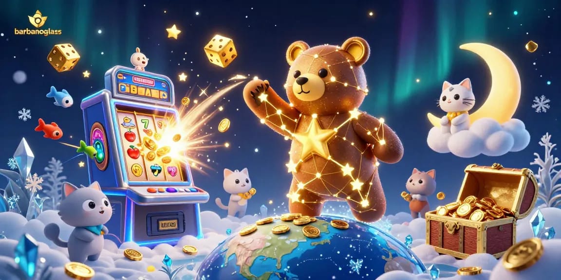 Join barbanoglass for an exciting casino experience with dazzling slot machines and cosmic companions.