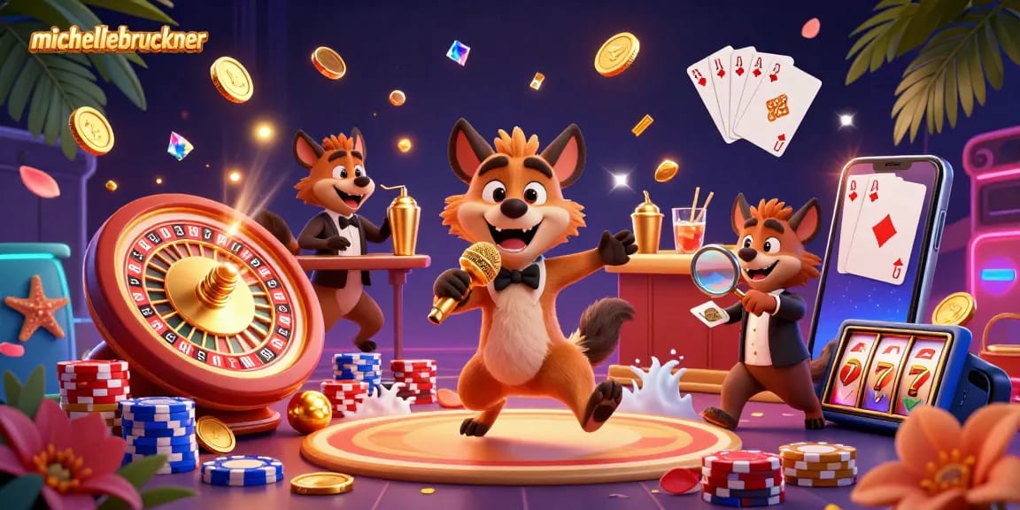 Experience the vibrant casino fun with michellebruckner's cartoon hyenas, mixing drinks, and spinning roulette.
