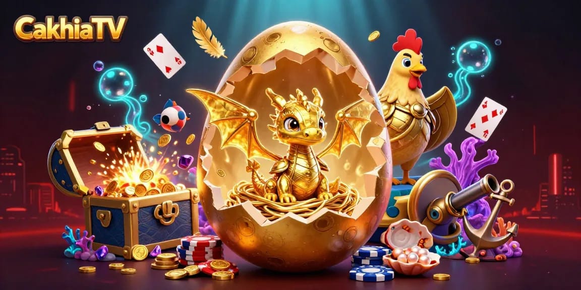Engage in thrilling gambling at CakhiaTV with a golden dragon emerging from poker chips.