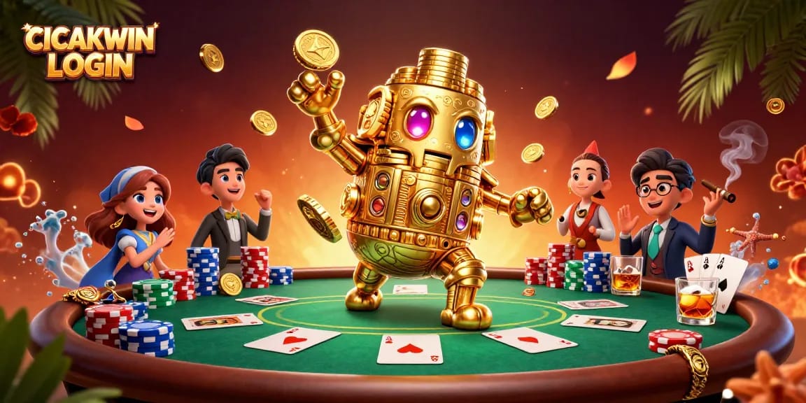 Experience thrilling gameplay with CICAKWIN LOGIN in this vibrant 3D casino illustration.