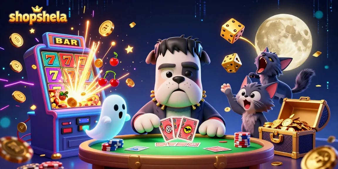 Engage with shopshela at a thrilling casino scene featuring cartoon characters and dynamic game elements.
