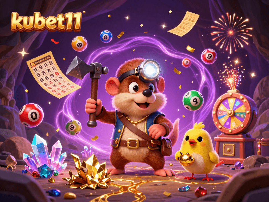 Join the excitement of kubet11 with our treasure hunter mole and vibrant casino elements illuminating the scene.
