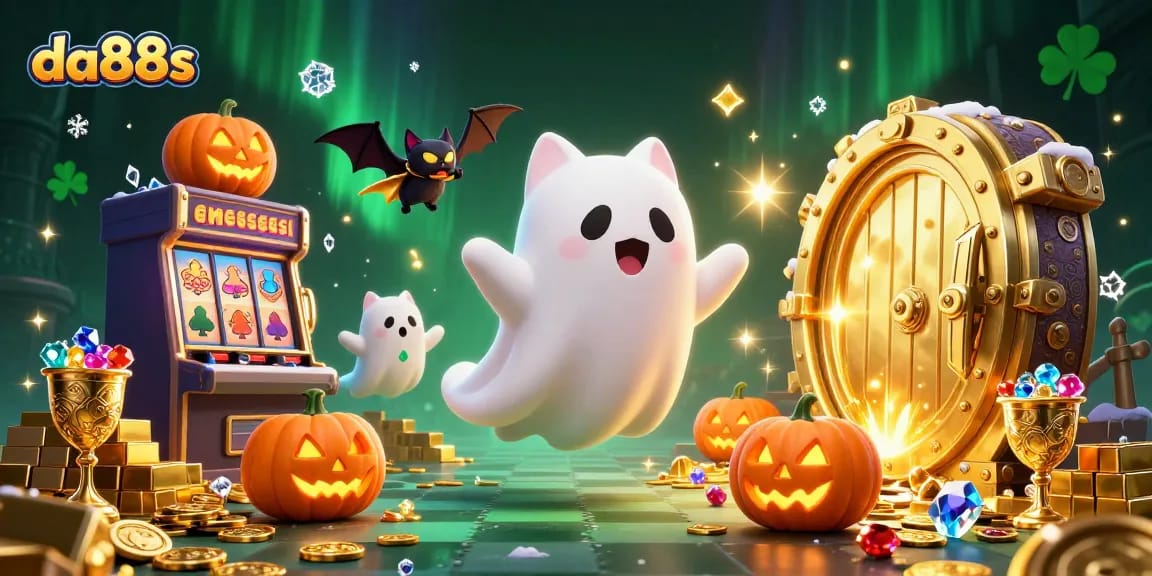 Experience epic winnings at da88s with a ghostly cat and vibrant casino atmosphere.