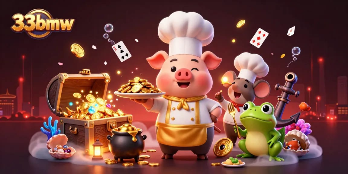 Engage with 33bmw's thrilling online gaming experience featuring a chef pig and golden animations.