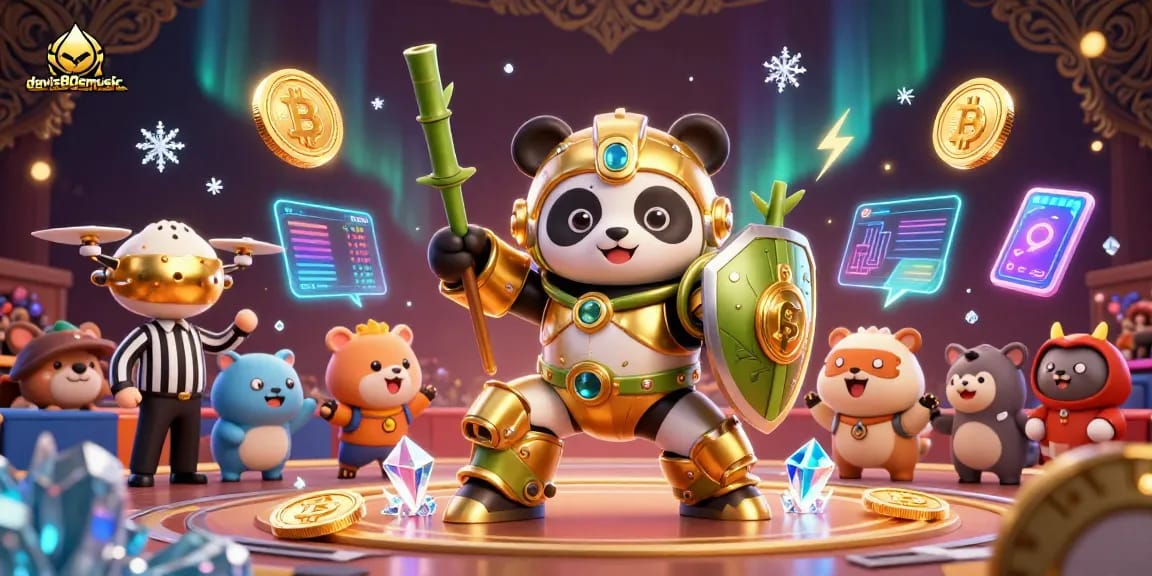 davis80smusic showcases thrilling action in a vibrant casino arena with a golden panda and dynamic elements.