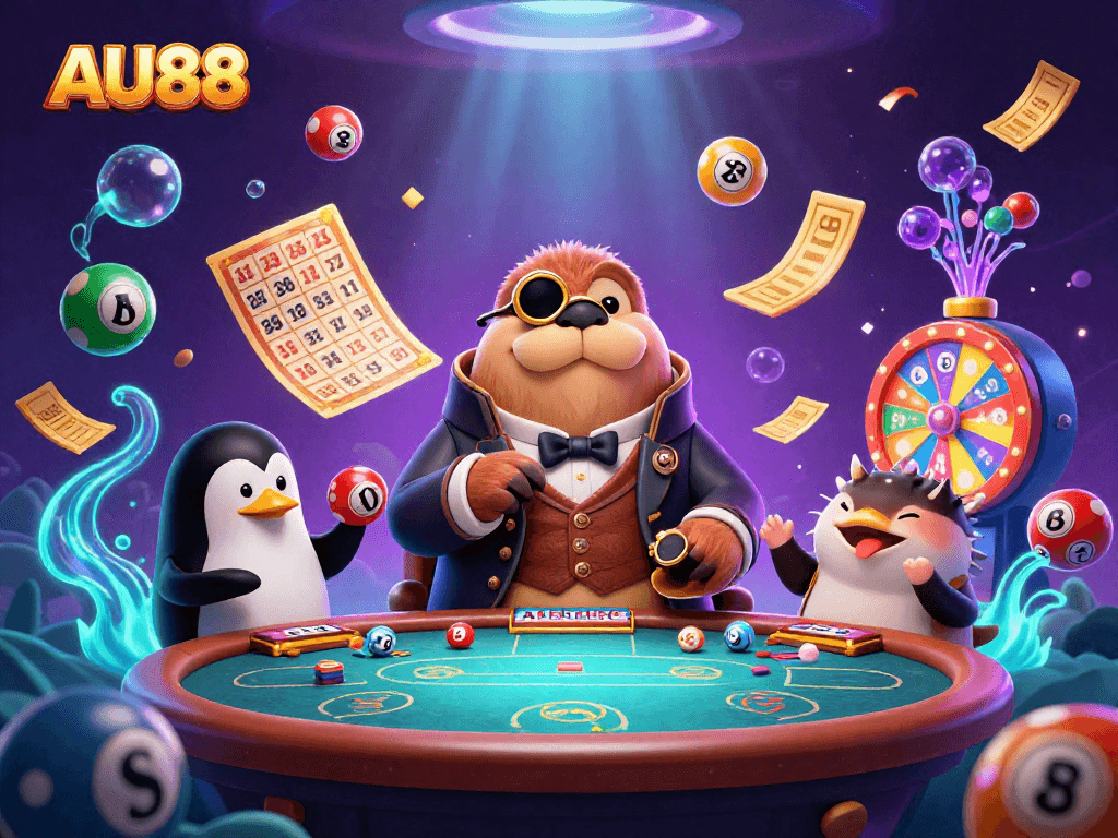 Experience thrilling gaming at AU88 with a whimsical underwater poker scene featuring animated characters.