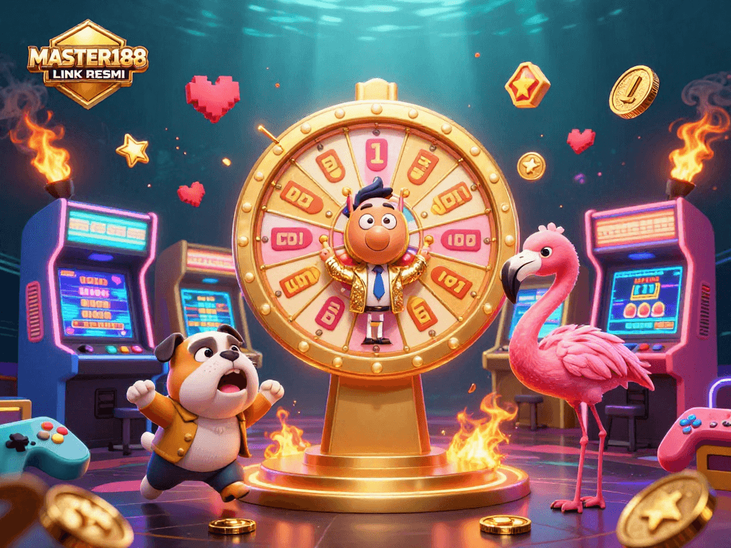 Celebrate winnings with MASTER188 LINK RESMI in this vibrant casino-themed 3D illustration.