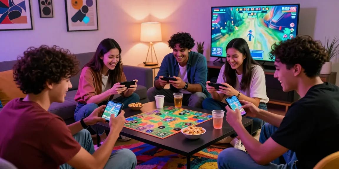 Persahabatan saat memainkan 68 game bài di ruang tamu yang ceria.