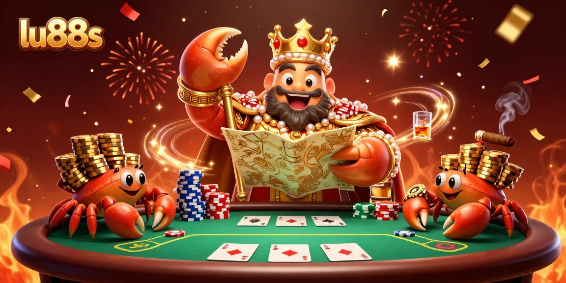 Engage in thrilling poker action with lu88s as the golden crab emperor reigns with golden chips.