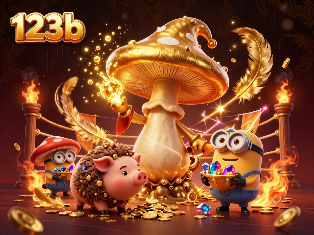 Experience the magic of treasure with 123b, featuring a golden mushroom wizard and vibrant gaming elements.