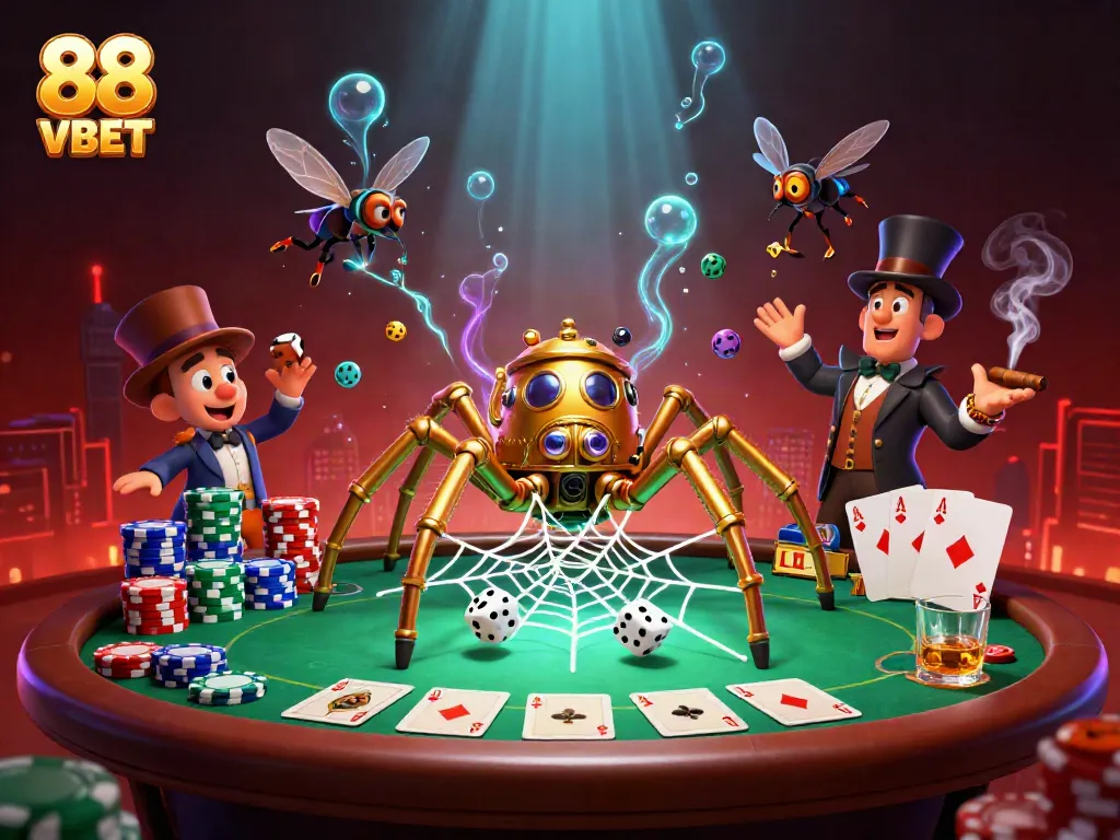Experience thrilling gameplay at 88 VBET with a dynamic steampunk casino scene filled with poker elements.