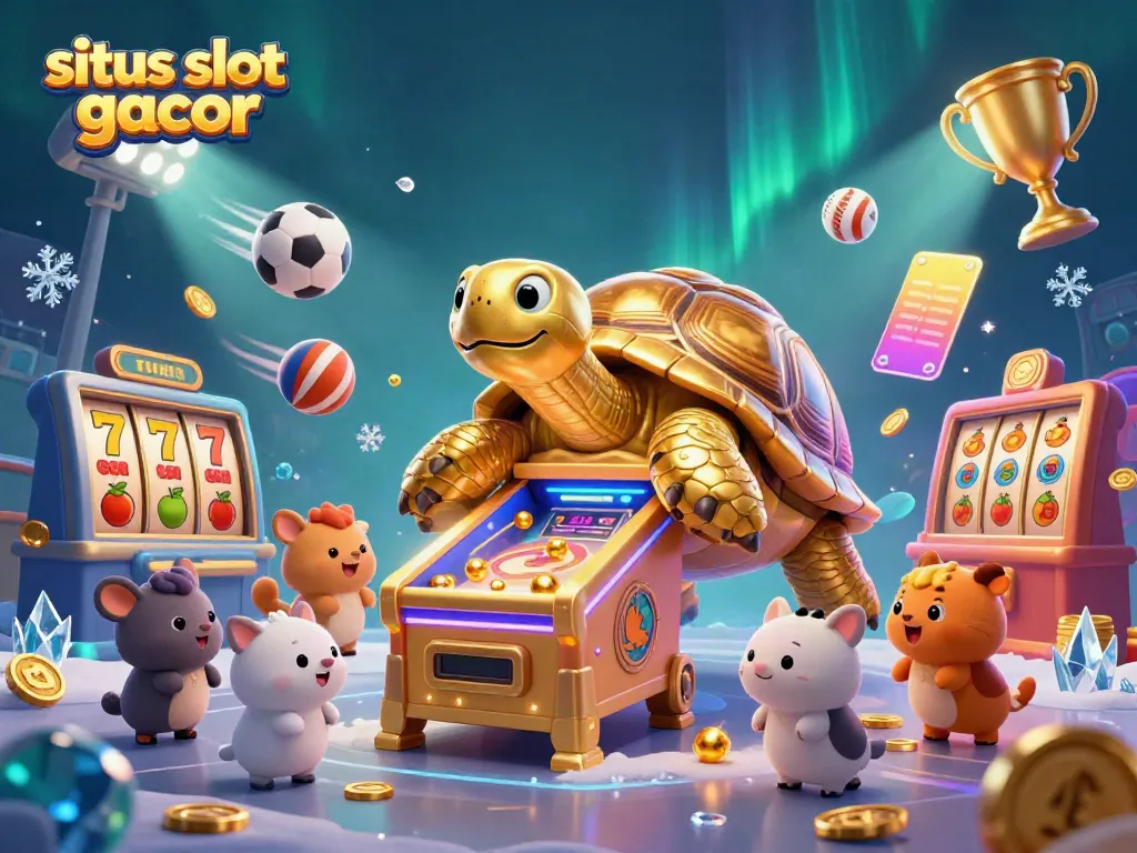 Experience situs slot gacor excitement with a cartoon tortoise pinball machine surrounded by dynamic game elements.