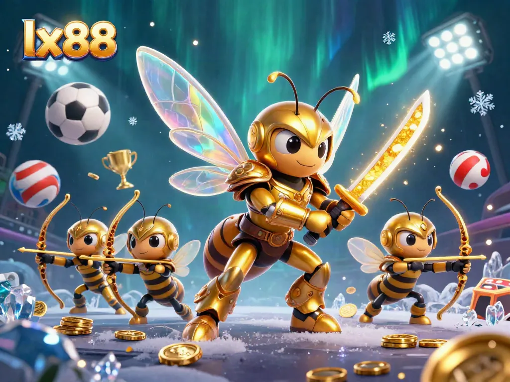 Engage with thrilling gameplay at lx88 as golden hornet characters celebrate victories in a vibrant casino scene.