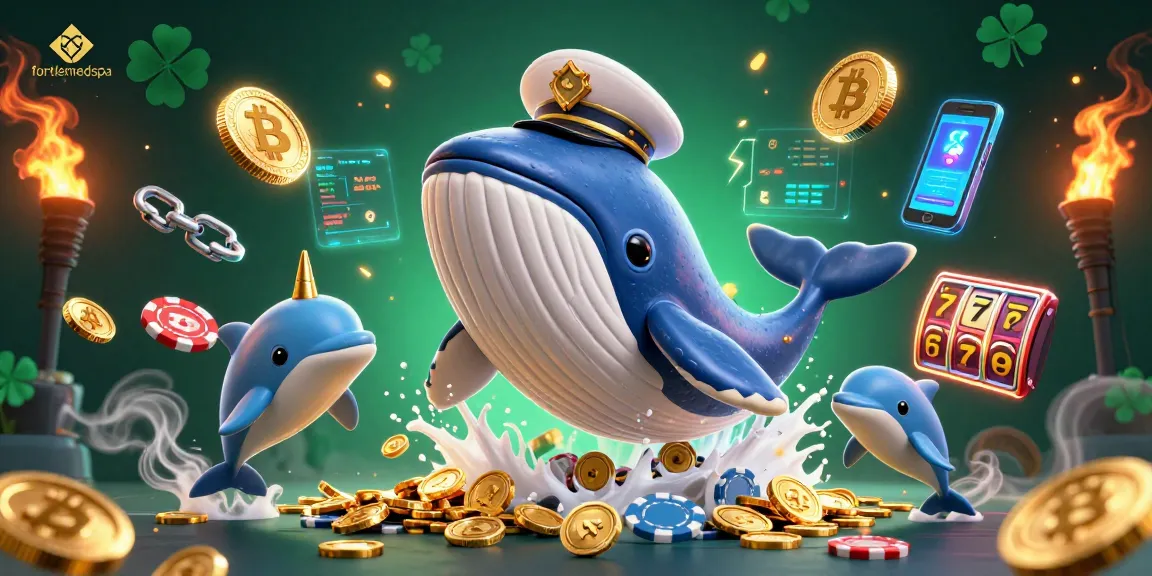 Experience thrilling wins at fortleemedspa with a vibrant 3D scene of gaming characters and cryptocurrency elements.