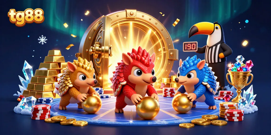 Engage in thrilling casino action with tg88 as pangolins roll golden balls and stack poker chips.