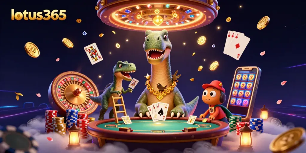 Experience thrilling gambling at lotus365 with a vibrant casino scene featuring dynamic characters and games.