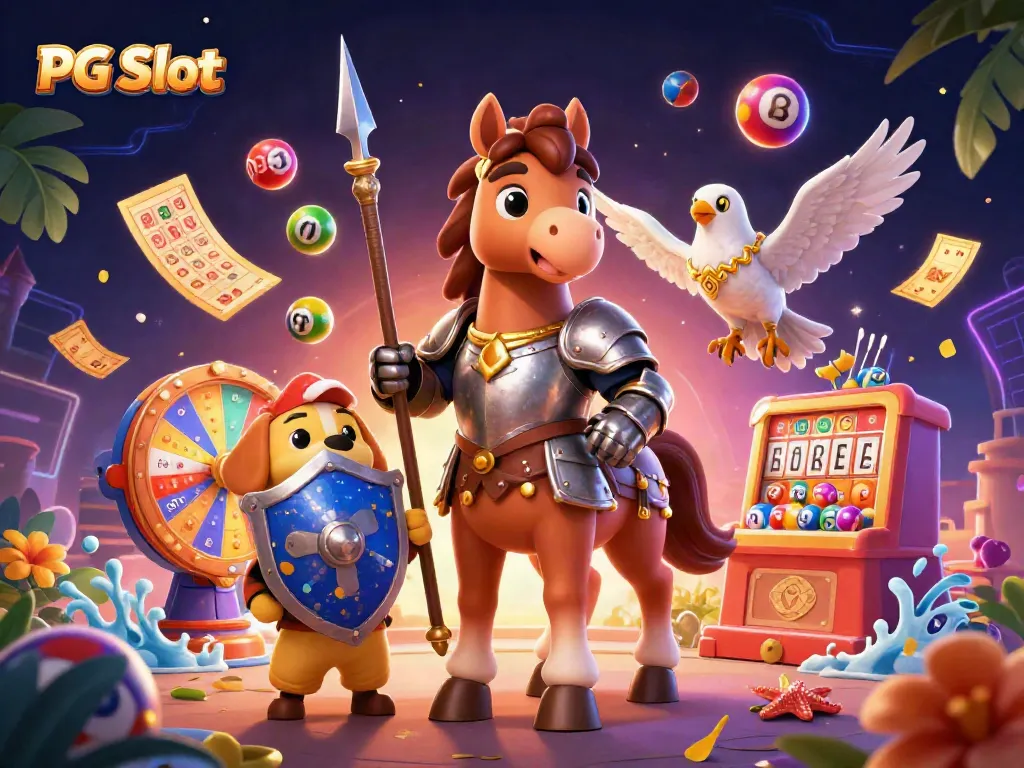Experience the excitement of PG Slot with vibrant characters, lottery elements, and a dynamic casino atmosphere.