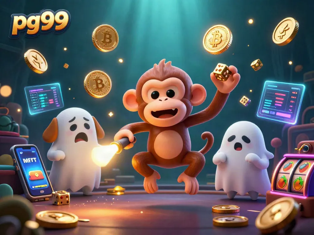 Experience the lively action of pg99 casino with a playful ghost-hunter puppy tracking a mischievous monkey.