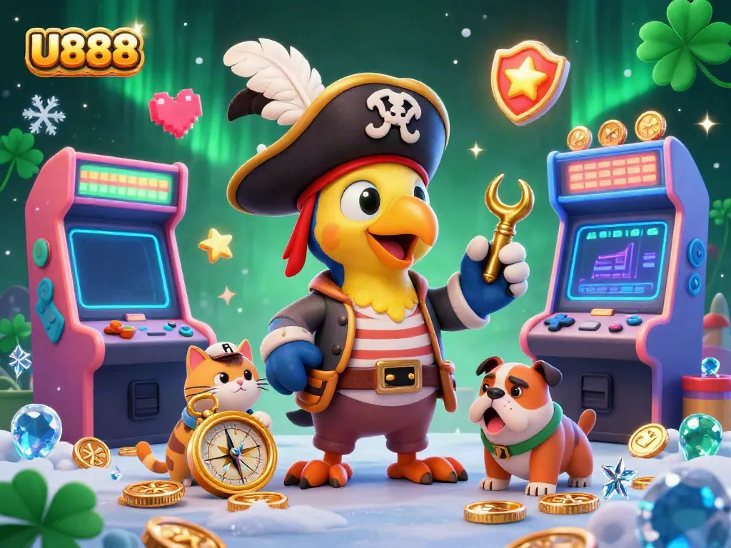 Engage with U888's exciting gaming experience featuring vibrant casino characters and gaming elements.