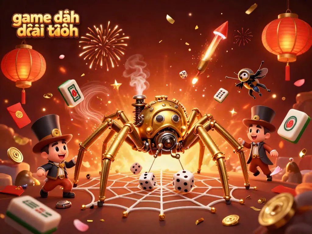 Engage in game đánh bài đổi thưởng with a lively scene featuring a golden spider and vintage fly gentleman.