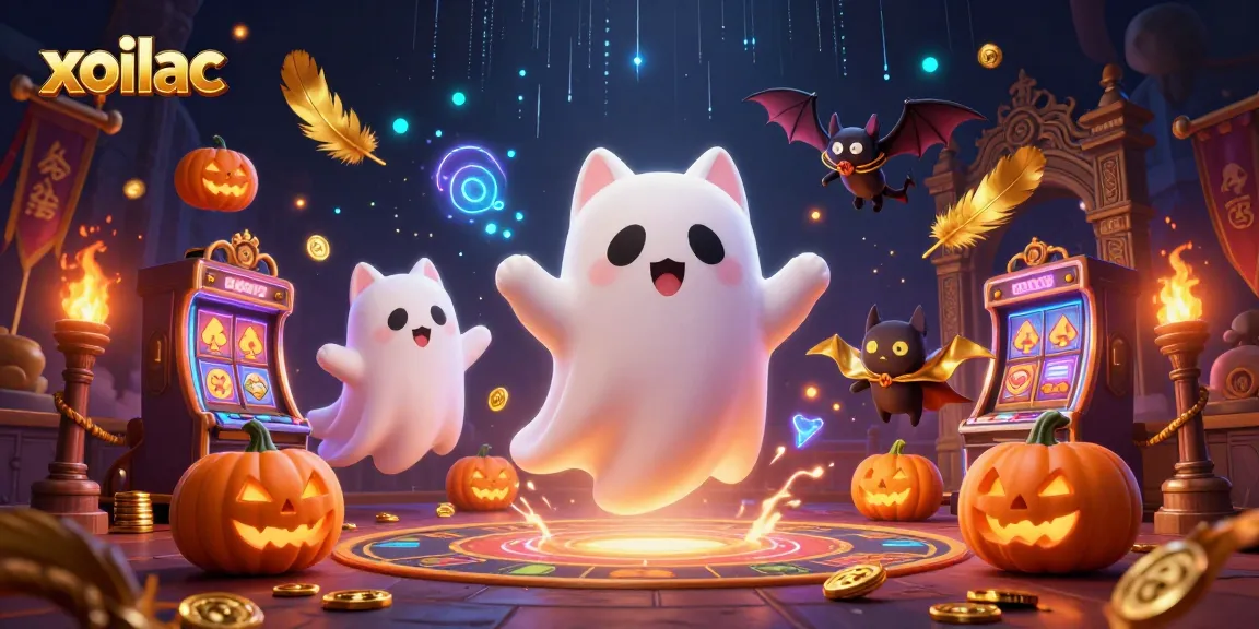 Xoilac's ghost cat and vampire bat engage in thrilling actions amidst a dynamic casino scene filled with excitement.