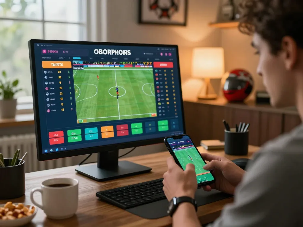 Win138 user placed bets on sports team in stylish home office setting