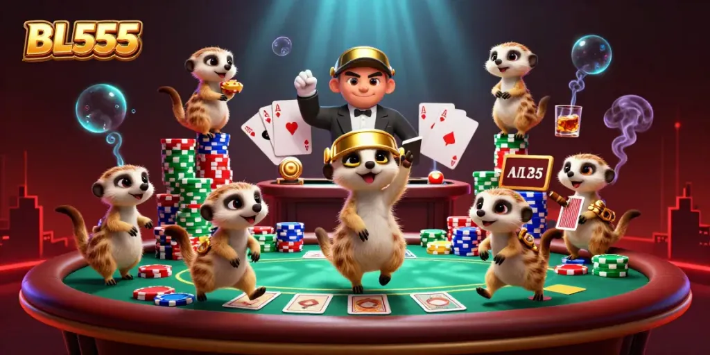 Experience thrilling action at BL555 with meerkats managing an entertaining casino.