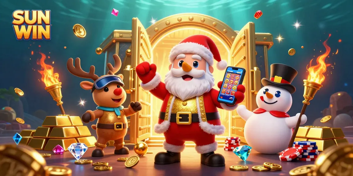 Simplify your wins with SUN WIN slots action alongside Santa, reindeer, and a poker chip snowman.
