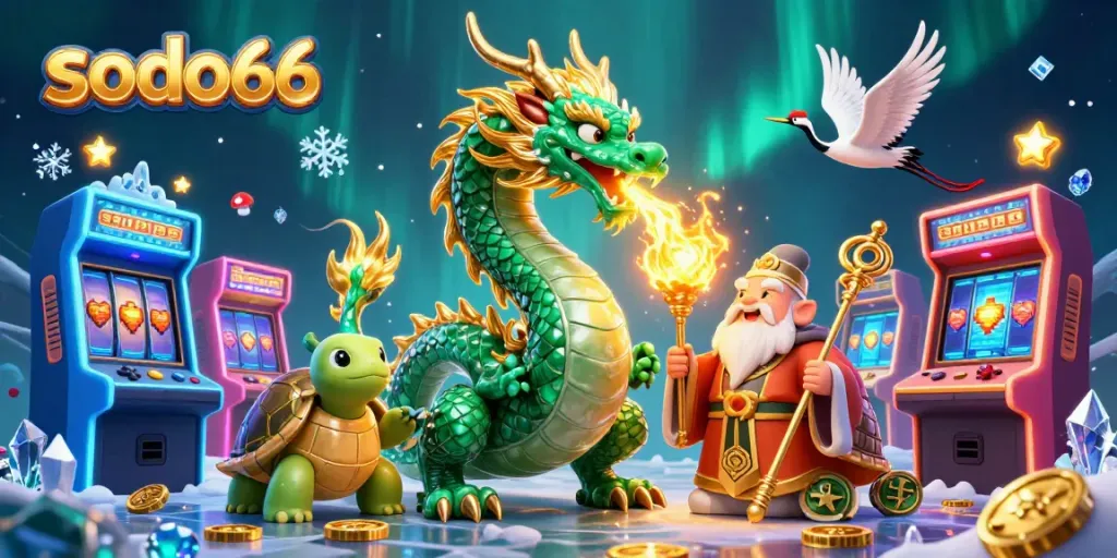 Engage in thrilling adventures with SODO66's vibrant 3D casino scene showcasing enchanting characters and gaming elements.