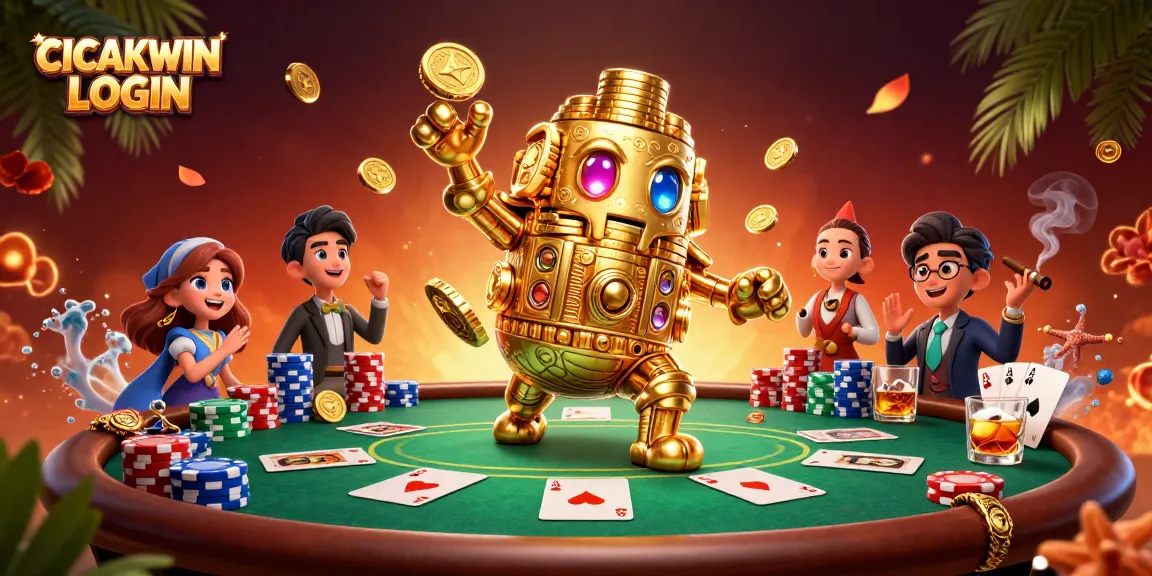 Experience thrilling gameplay with CICAKWIN LOGIN in this vibrant 3D casino illustration.