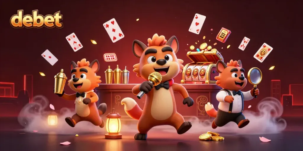 Experience debet with cartoon hyenas at a vibrant comedy casino club featuring exciting games.