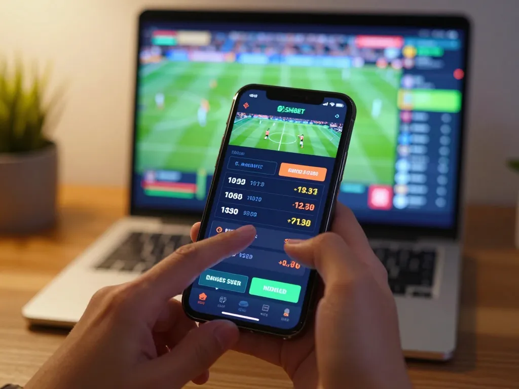 Engaging in online sports betting on SHBET smartphone app with active game visuals.