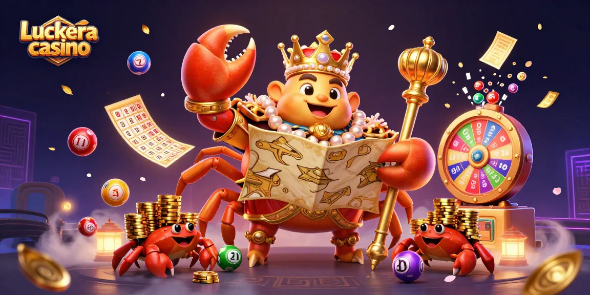 Engage with Luckera casino’s vibrant gaming world featuring a golden crab emperor and dynamic lottery elements.