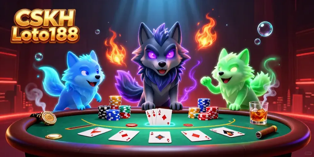 Experience thrilling gaming with CSKH Loto188's dynamic casino scene showcasing a poker showdown.