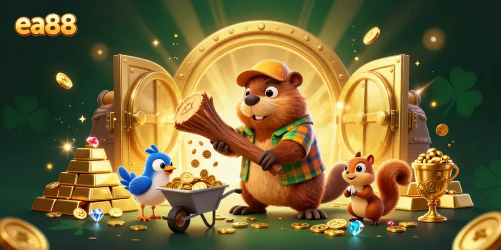 Engage with the thrilling world of ea88 as characters delight in a vibrant casino treasure hunt.