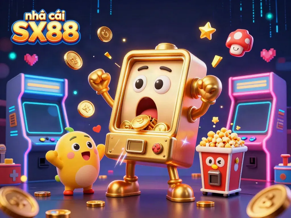 Experience the excitement of nhà cái SX88 with vibrant slot machines and dynamic gaming elements in this rich casino scene.