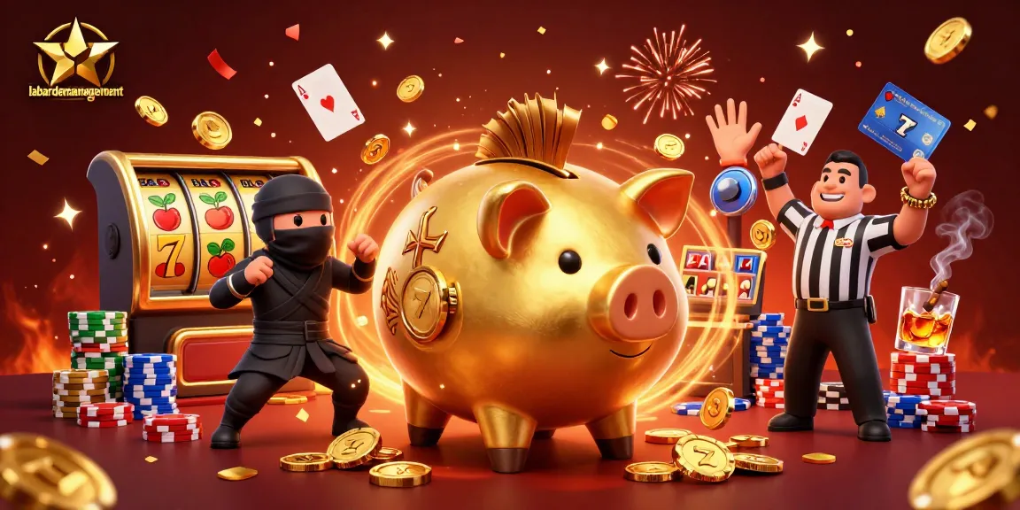 Experience thrilling jackpots and excitement with labardemanagement's vibrant casino scene featuring slot reels and lively characters.