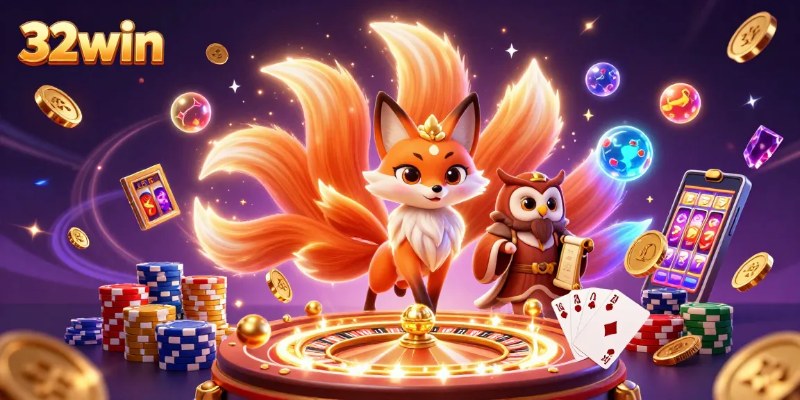 Experience vibrant gameplay with 32win as the nine-tailed fox spirit shines in a colorful casino scene.