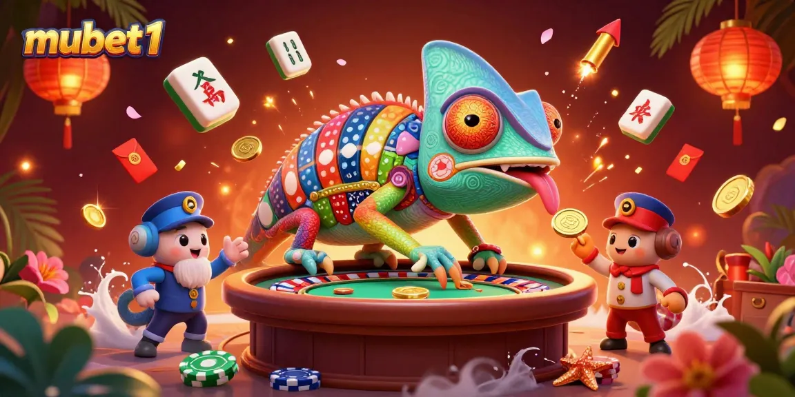 Engage in thrilling gameplay at mubet1 with a vibrant 3D illustration showcasing festive casino elements, attracting players.