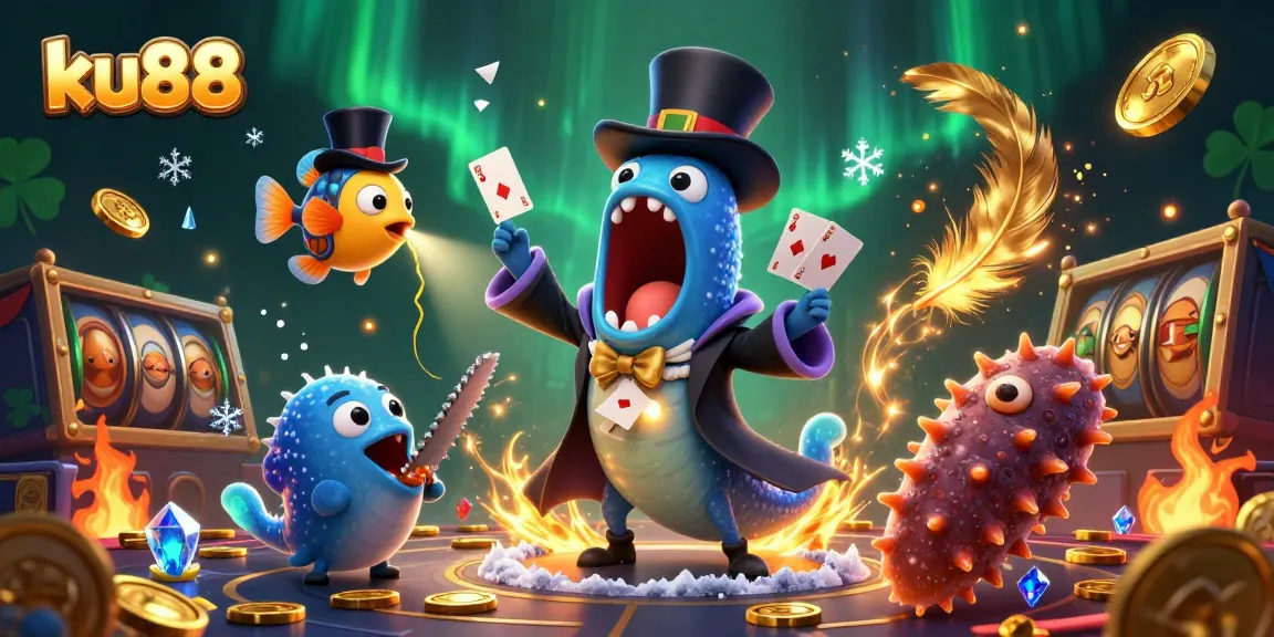 ku88 features a lively gambling scene with animated casino characters performing tricks