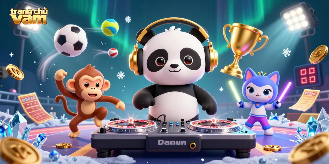 Engage in thrilling gaming at trang chủ vmax, featuring lively characters and vibrant casino elements.