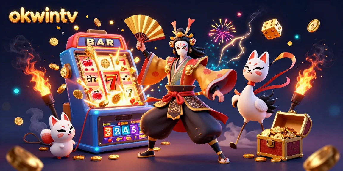 Experience exhilarating wins with okwintv's vibrant slot machine explosion among colorful game elements.