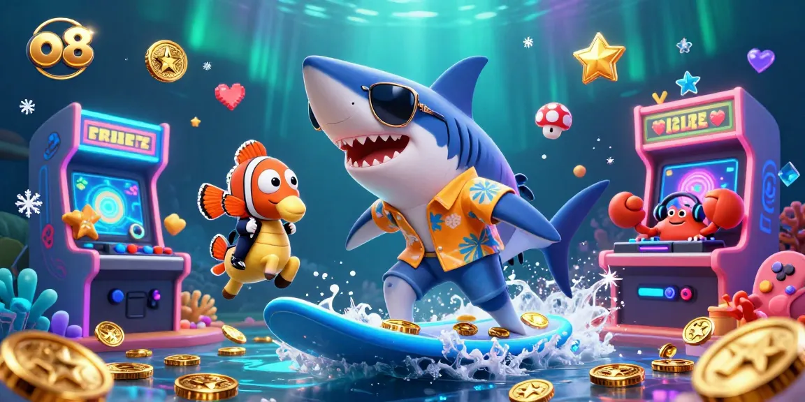 Experience o8's thrilling underwater casino with a shark, tuxedo clownfish, and DJ crab.
