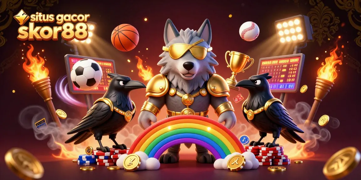 Engage with situs gacor skor88 through an epic sports-themed 3D illustration featuring dynamic betting elements and rich visuals.