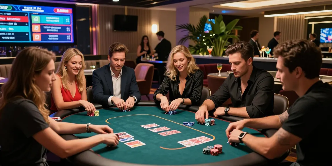 Engaged friends at a poker table in a vibrant casino lounge featuring live gaming promotions at https://88m.locker/.
