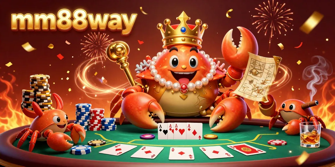 Engage in thrilling poker action at mm88way with a golden crab emperor and vibrant game elements.